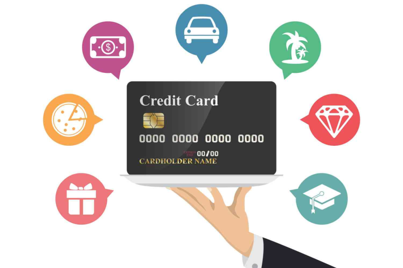 Illustration conveying different types of credit card rewards.