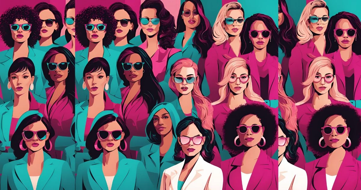 Group of Diverse Business Women in shades of Pink and blue